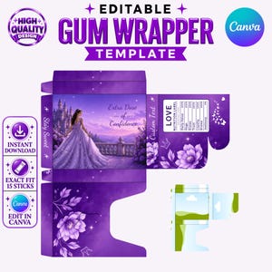 Editable Extra Gum Wrapper Template | Pink Princess Party Favor | Personalized Candy Wrapper | Digital Download