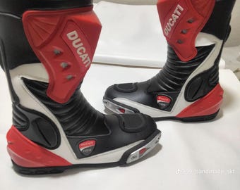 Ducati Motorcycle Boots, Leather Racing Riding Boots, Men Sportbike Biker Shoes