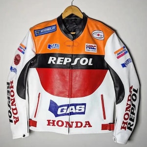 Repsol Honda Leather Racing Jacket | MotoGP Biker Streetwear Coat