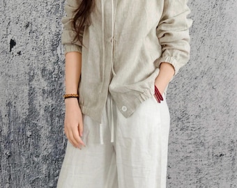 Linen Jacket, Linen Shirt Women, Casual Linen Blouse, Long Sleeve Linen Top, Minimalist Linen Clothing, Lightweight Spring Summer Jacket