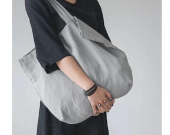 Handmade Pure Linen Tote Bag – Lightweight Linen Beach Bag / Linen Travel Bag / Linen Shopping Bag