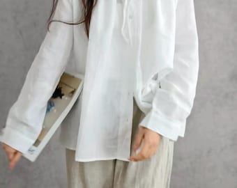 Linen Sun Shirt, Linen Blouse Top Women, Casual Linen Blouse, Long Sleeve Linen Shirt, Lightweight Linen Sun Protection Shirt