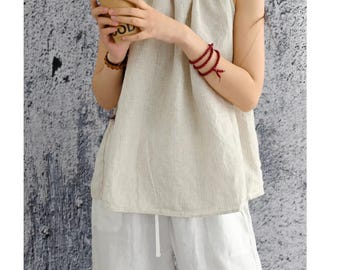 Linen Tie Back Top, Striped Linen Camisole, Linen Sleeveless Top, Casual Linen Top Women, Linen Tank Top, Summer Linen Top