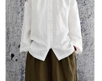 Linen Blouse Top, Casual Linen Blouse Women, Long Sleeve Linen Shirt, Minimalist Linen Top, Relaxed Fit Linen Blouse, Natural Linen Top