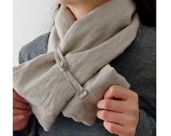 Handmade Linen Neck Warmer – Pure Linen Neck Wrap with Natural Silk Cotton Filling, Lightweight Breathable Neck Scarf