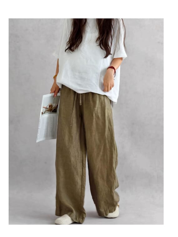 Linen Wide Leg Pants Women, Linen Drawstring Pants, Summer Linen Trousers,  Relaxed Fit Linen Pants, Natural Linen Clothing