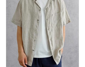 Men's Linen Shirt, Short Sleeve Linen Shirt, Casual Linen Button Up, Breathable Summer Shirt, Relaxed Fit Linen Clothing