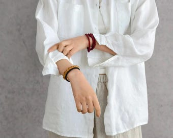 White Linen Shirt Women, Linen Blouse Top, Casual Linen Shirt, Long Sleeve Linen Top, Minimalist Linen Shirt, Oversized Linen Clothing