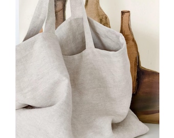 Handmade Heavyweight Linen Tote Bag – Durable Linen Beach Bag / Linen Travel Bag / Large Linen Shopping Bag