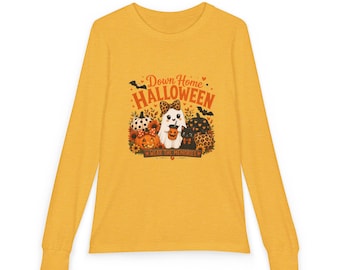 Koszulka z długim rękawem dla dzieci Down Home Halloween | Uroczy wzór dyni