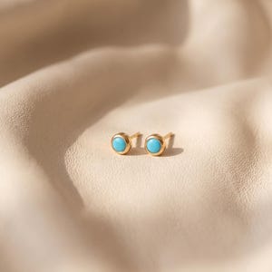 18K Gold Filled Turquoise Stud Earrings, Minimalist Blue Stone Earrings, Dainty Round Studs, Natural Stone Jewelry, Everyday Gift for Her