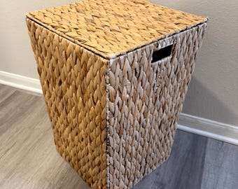 Large Vtg Wicker Laundry/storage Basket W/Lid & Liner Boho Chic Retro 24”x 16