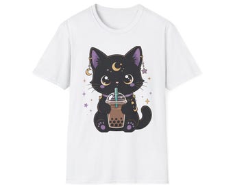 Black Cat Boba Tea Shirt | Kawaii Bubble Tea Graphic Tee