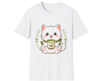 Kawaii Matcha Cat Art Tee | Green Tea Lover Gift (Made to Order)