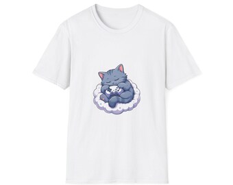 Cloud Gamer Cat Shirt, Cute Kawaii Cat T-Shirt, Aesthetic Anime Cat Tee, Cat Lover Gift, Cat Mom Shirt, Cute Cat Top
