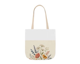 Embroidery Style Wildflower Tote Bag | Floral Gift | Wildflower Canvas Tote