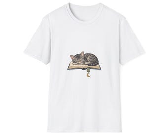 Sleepy Library Cat Shirt, Cute Kawaii Cat T-Shirt, Aesthetic Anime Cat Tee, Cat Lover Gift, Cat Mom Shirt, Cute Cat Top