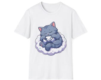 Cloud Gamer Cat Tee | Kawaii Gaming Cat Art | Gift for Cozy Gamers