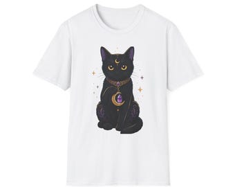 Crystal Moon Cat Shirt | Celestial Kawaii Art | Gift for Crystal Collectors