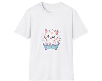 Bubble Bath Cat Shirt, Cute Kawaii Cat T-Shirt, Aesthetic Anime Cat Tee, Cat Lover Gift, Cat Mom Shirt, Cute Cat Top