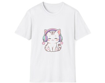 Sakura Headphones Cat Shirt, Cute Kawaii Cat T-Shirt, Aesthetic Anime Cat Tee, Cat Lover Gift, Cat Mom Shirt, Cute Cat Top