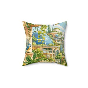 Solarpunk Art Pillow — Eco-Futurism Throw Pillow | Green Future Home Decor