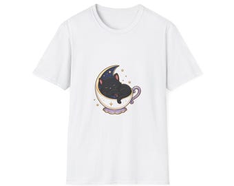 Sleepy Moon Cup Cat Shirt, Cute Kawaii Cat T-Shirt, Aesthetic Anime Cat Tee, Cat Lover Gift, Cat Mom Shirt, Cute Cat Top