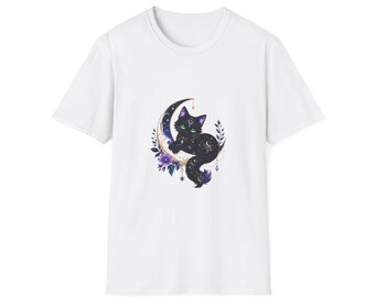 Celestial Mystical Cat Crescent Tee Unisex T-Shirt | Original Art Gift
