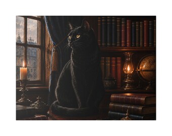 Old Money Library Cat Canvas Print | Book Lover Wall Art
