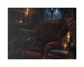 Spooky Black Cat Canvas Print | Gothic Book Lover Wall Art