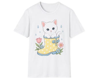 Kawaii Cat in Rainboot Tee | Unisex Cat Lover Gift (Made to Order)