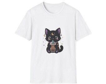 Midnight Boba Black Cat Shirt, Cute Kawaii Cat T-Shirt, Aesthetic Anime Cat Tee, Cat Lover Gift, Cat Mom Shirt, Cute Cat Top