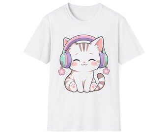 Sakura Headphones Cat Tee | Kawaii Lo-Fi Music Art | Gift for Music Lovers