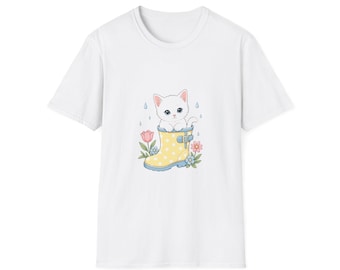 Tiny Rainboot Cat Shirt, Cute Kawaii Cat T-Shirt, Aesthetic Anime Cat Tee, Cat Lover Gift, Cat Mom Shirt, Cute Cat Top
