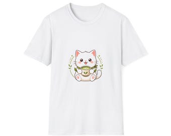 Kawaii Matcha Cat Shirt, Cute Kawaii Cat T-Shirt, Aesthetic Anime Cat Tee, Cat Lover Gift, Cat Mom Shirt, Cute Cat Top