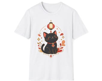 Lucky Lantern Cat Tee | Kawaii Paper Lantern Art | Gift for Cat Owners