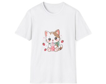 Strawberry Milk Cat Shirt, Cute Kawaii Cat T-Shirt, Aesthetic Anime Cat Tee, Cat Lover Gift, Cat Mom Shirt, Cute Cat Top