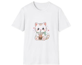Kawaii Boba Cat Sticker Shirt, Cute Kawaii Cat T-Shirt, Aesthetic Anime Cat Tee, Cat Lover Gift, Cat Mom Shirt, Cute Cat Top