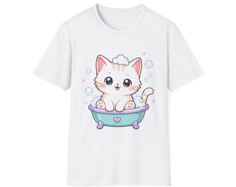 Bubble Bath Cat Tee | Kawaii Self Care Art | Gift for Spa Day Lovers