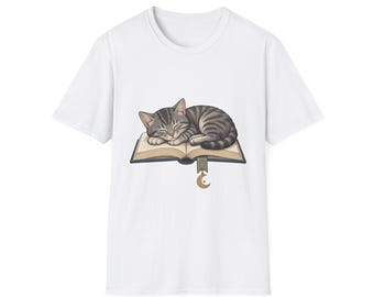 Library Cat Shirt | Sleepy Kawaii Bookworm Art | Gift for Book Lovers