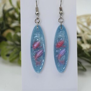 Koi fish blue oval resin dangle earrings-women fashion jewelry