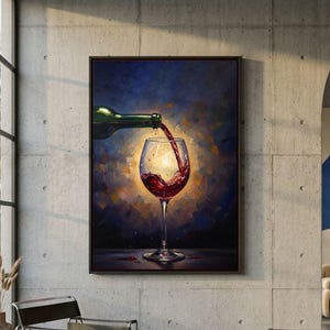 Red Wine Pouring Impressionist Oil Painting Deep Burgundy Ruby, Wall Art in Poster, Canvas or Framed Print Options
