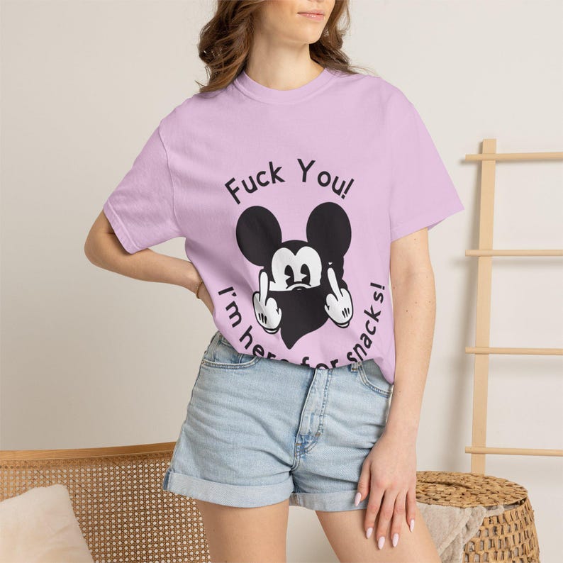 Middle Finger Cartoon Mickey Mouse I'm Here for Snacks T-shirt image 3