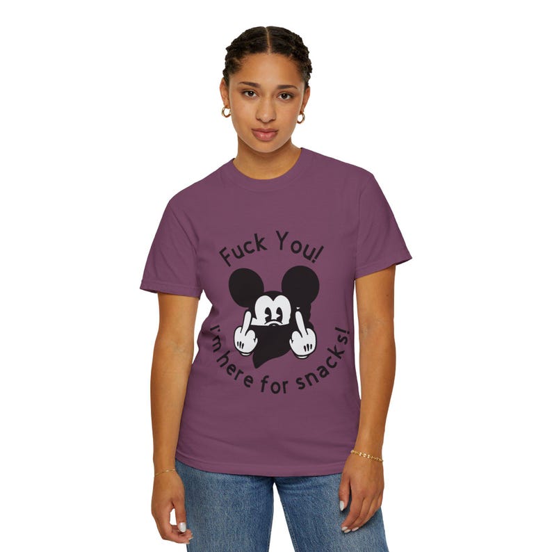Middle Finger Cartoon Mickey Mouse I'm Here for Snacks T-shirt image 6