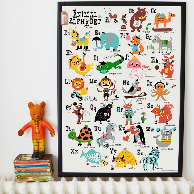 Animal Alphabet Nursery Print, Nursery Poster, New Baby Print, Fun Alphabet Print, ABC Poster, Retro Alphabet Print, ABC print image 1