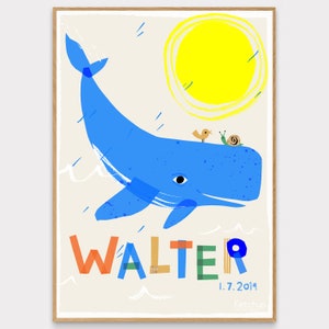 Whale Personalised Name Print A2 (59.4cm X 42cm) cm