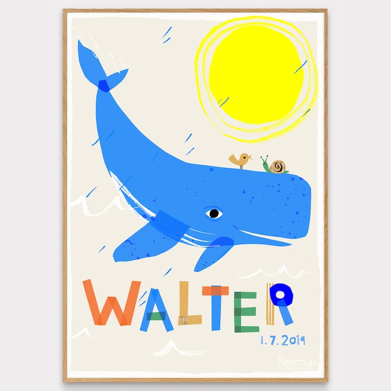 Whale Personalised Name Print A2 (59.4cm X 42cm) cm