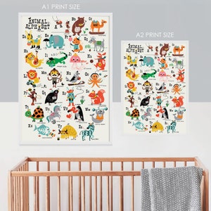 Animal Alphabet Nursery Print, Nursery Poster, New Baby Print, Fun Alphabet Print, ABC Poster, Retro Alphabet Print, ABC print image 8