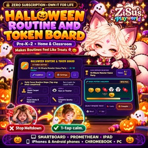Halloween Classroom Management App | Pre-K2 & Kindergarten Routine Chart and Token Board | Interactive Reward Jar