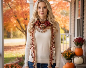 Wool Crochet Scarf,Mother’s Day gift,flower scarf,Elegant Gift,wrap,shawl,gift for mom,gift for her,birthday gift